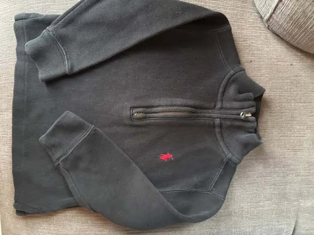 Polo Ralph Lauren Kids 2T Black Ribbed Cotton 1/4 Zip Pullover Sweater